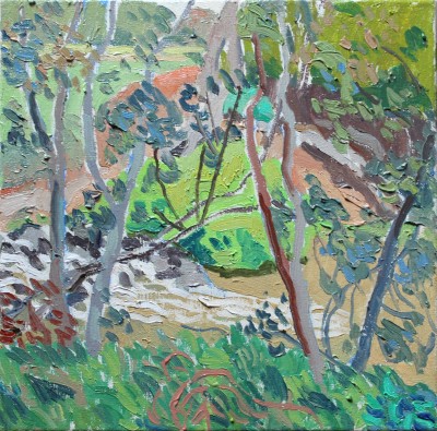 Plein-air oil painting at the Loddon River, Newstead